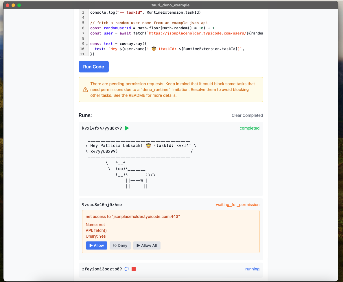 Run multiple Deno tasks safely using Tauri